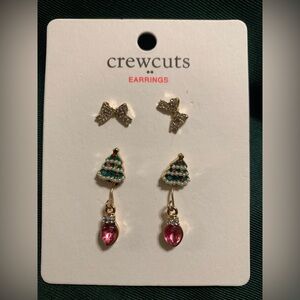 J Crew Crewcuts Holiday Earrings Set - Gold Bows, Trees and Pink Bulbs